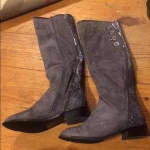 Madden moca knee high gray zip up boots.  8.5